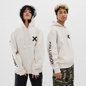 COLLUSION Unisex Logo Hoodie in Off-White